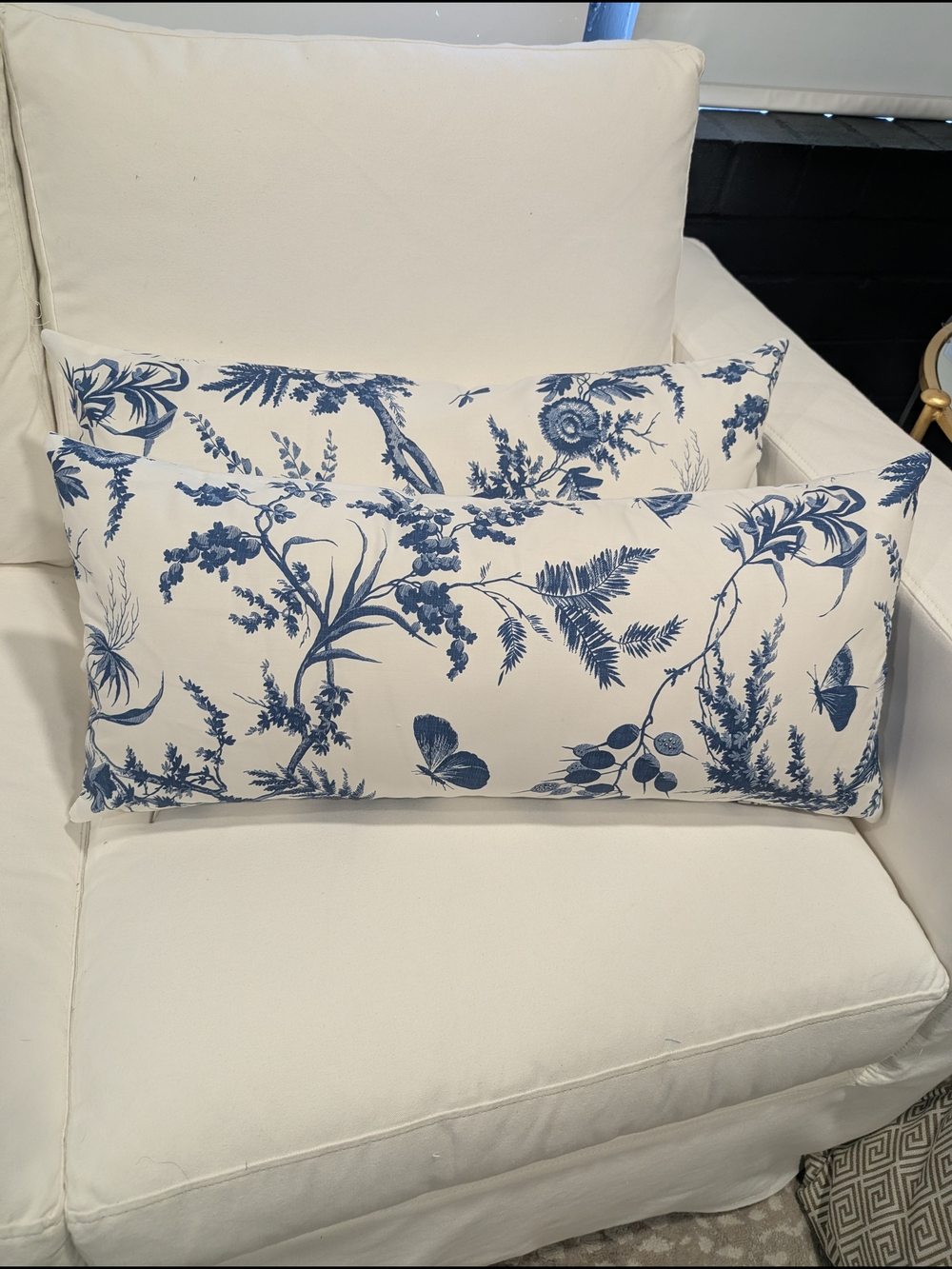Blue Floral Lumbar Pillow -